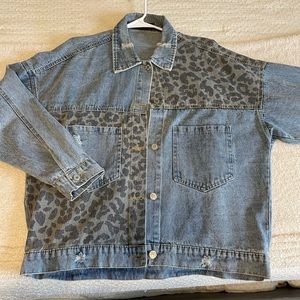 NWOT Leopard Print Denim Jacket - Medium